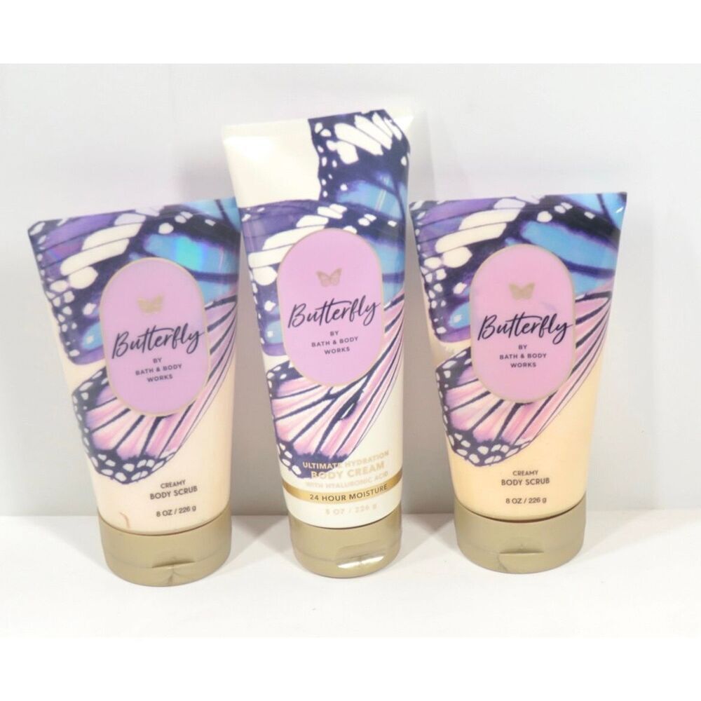 Bath & Body Works Lot BUTTERFLY Ultimate Body Cream 2 Creamy Body Scrub 8oz New